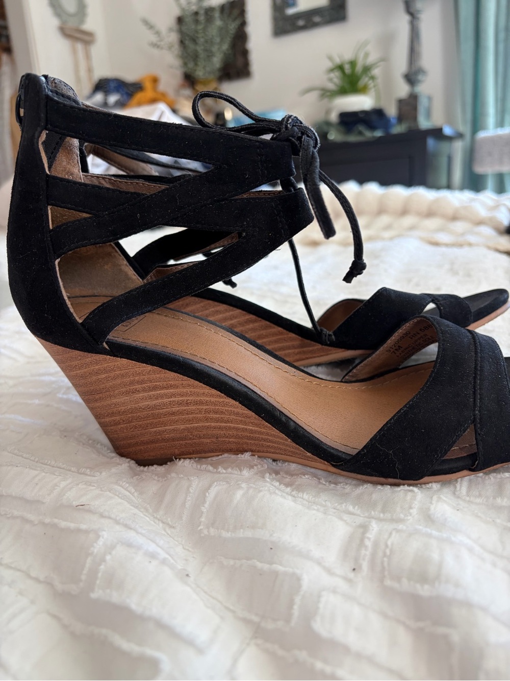 14th & Union Black Suede Lace-Up Heeled Sandals